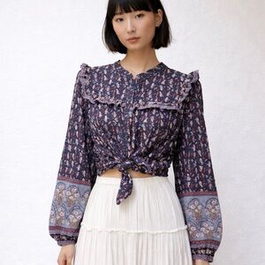 Joie Floral Boho Blouse Size M Romantic Prairie Ruffle Top